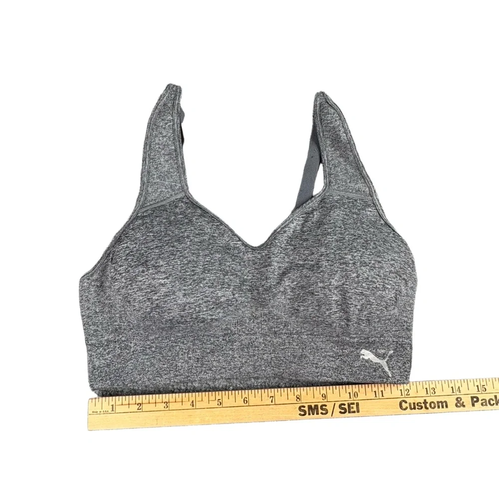 Puma Sports Bra Womens Medium Grey Racerback Heathered Removable Pads Activewear